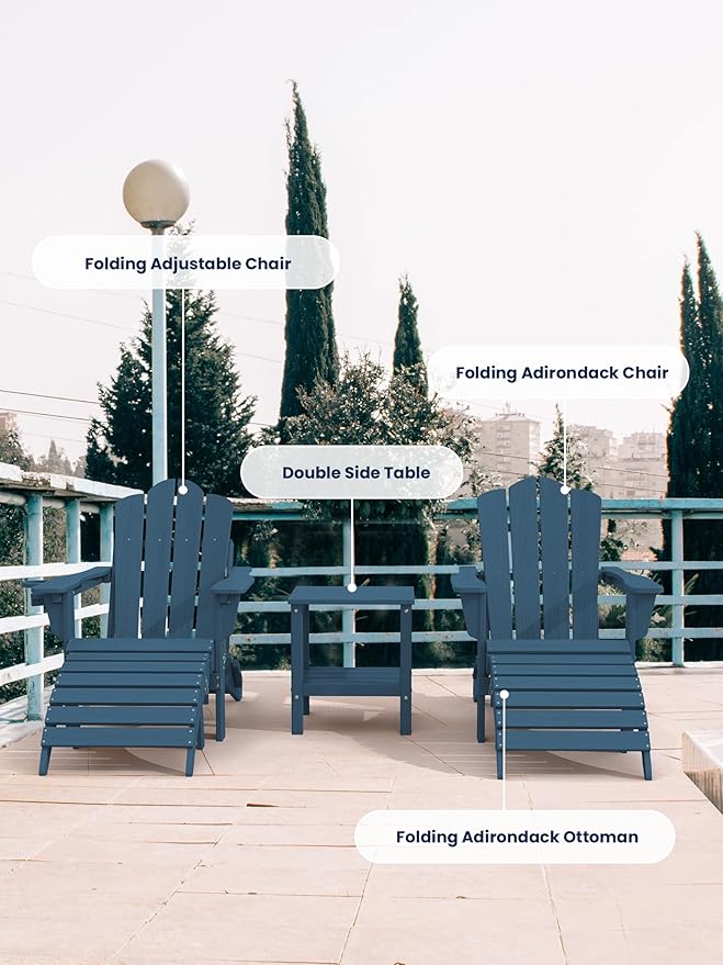KINGYES Folding Adirondack Ottomans Set of 2 for Adirondack Chair, Navy-Ruum Studio Home