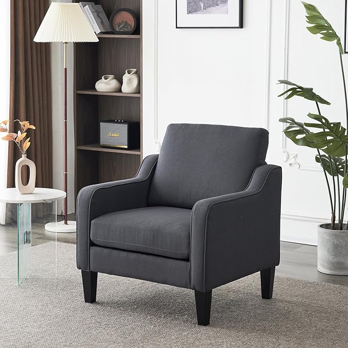 VINGLI Accent Chairs Set of 2 Living Room Chairs Dark Grey Reading Chair for Bedroom Scooped Arm Chair Mid Century Modern Linen Chairs Upholstered Comfy Chair for Apartment, Waiting Room-Ruum Studio Home