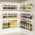 LUCYCAZ 6 Pack Wall Mounted Spice Rack with 22 Hooks, Spice Organizer Shelf for Stove Cabinet Pantry Door,Screw or Adhesive Spice Shelf Hanging Wall Spice Rack in Kitchen and RV (White, 6 PACK)-Ruum Studio Home