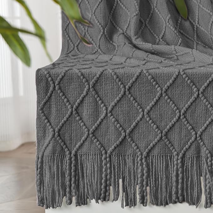 inhand Grey Throw Blanket for Couch and Bed, Soft Living Room Home Decor Knitted Blanket with Tassel, Outdoor Lightweight Breathable Summer Blanket, Farmhouse Warm Woven Decorative, 50"x60"-Ruum Studio Home