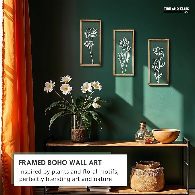 3D Floral Green Wall Art (Set of 3) Lightweight, Wooden Ready-to-Hang Boho Framed Wall Art for Bathroom, Master Bedroom, Living Room or Office - Premium Sage Green Farmhouse Decor - Gift-Boxed-Ruum Studio Home