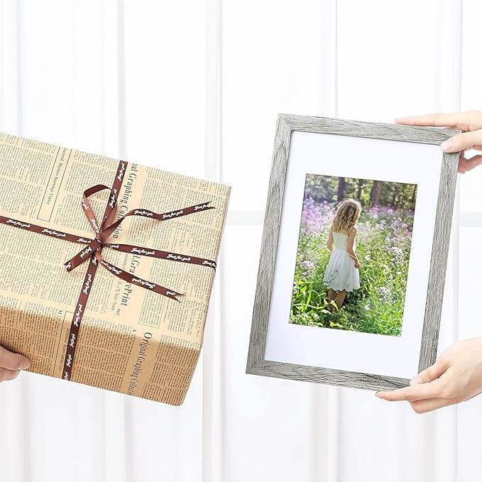 Vittanly 8x12 Picture Frames Set of 9, Shatter Resistant Plexiglass, Display 6x8 Pictures with Mat or 8x12 without Mat, Photo Frames for Wall or Tabletop, Engineered Wood, Grey-Ruum Studio Home