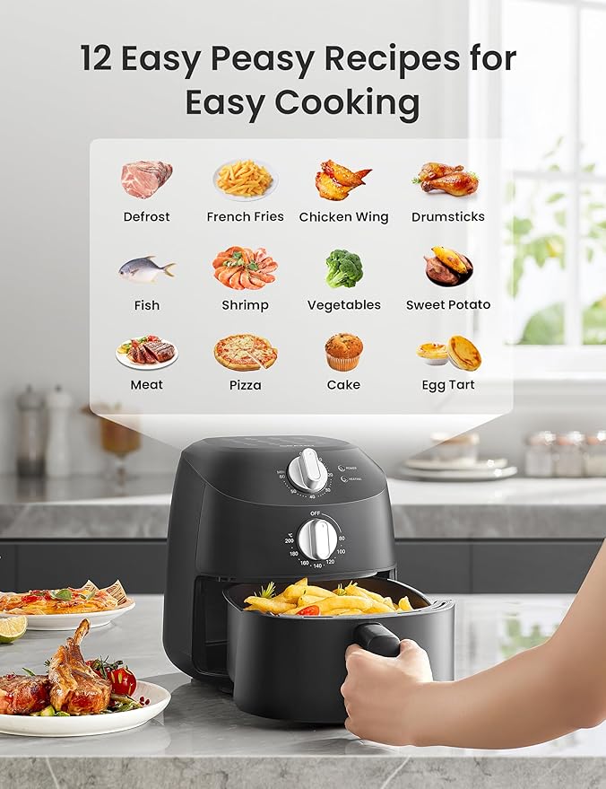 COMFEE' Compact 2.1 Quart Air Fryer with 12 Menu Options, Adjustable Timer & Temperature Control 180-400 degrees F, Dishwasher-Safe Nonstick Fry Basket with Stainless Steel Finish-Ruum Studio Home