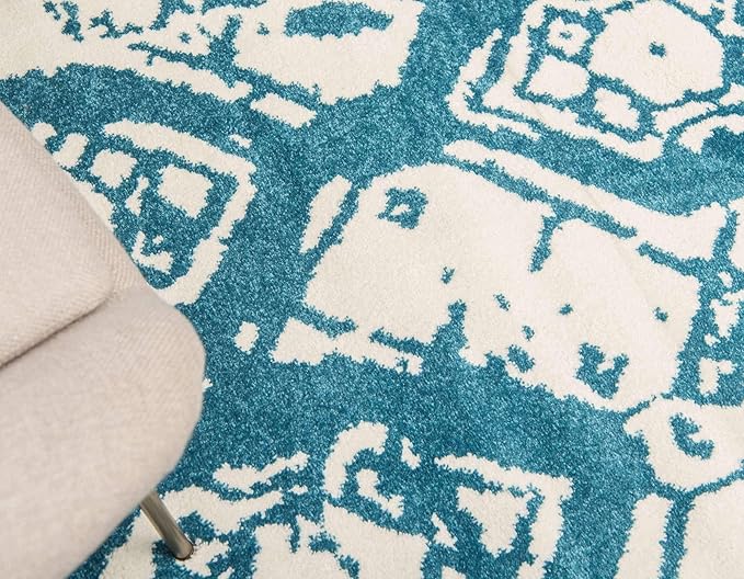 Unique Loom Rosso Collection Vintage Traditional Distressed Blue Round Rug (3' 3 x 3' 3)-Ruum Studio Home