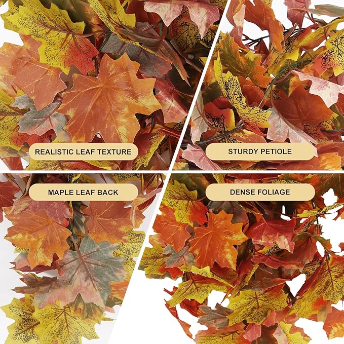 RECUTMS 2pcs Artificial Hanging Maple Leaves Plants Fake Fall Vines Plants Faux Autumn Hanging Fall Artificial Mums for Indoor Outdoor Thanksgiving Party Wedding Home Wall Door Decor(Green Yellow)-Ruum Studio Home