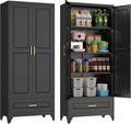 75" Kitchen Pantry Cabinet with Drawer, Metal Storage Cabinets with Doors and Adjustable Shelves, Black Tall Pantry Cabinet for Dinning Living Room, Home Office-Ruum Studio Home