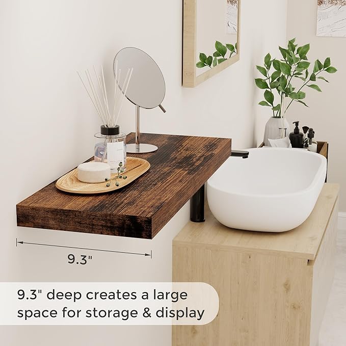 24 x 9 Floating Shelves, 9 Inch Deep Floating Shelf Wall Mounted, 24 Inch Bathroom Shelves Set of 2, Rustic Wood Wall Shelf for Bedroom, Living Room, Rustic Brown Color-Ruum Studio Home