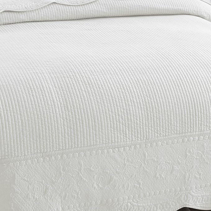 MarCielo 3-Piece 100% Cotton Oversized Bedspread Lightweight Quilt Coverlet Embroidery Farmhouse Bedding Set (TG Bright White, Oversized Queen (100"x106"))-Ruum Studio Home