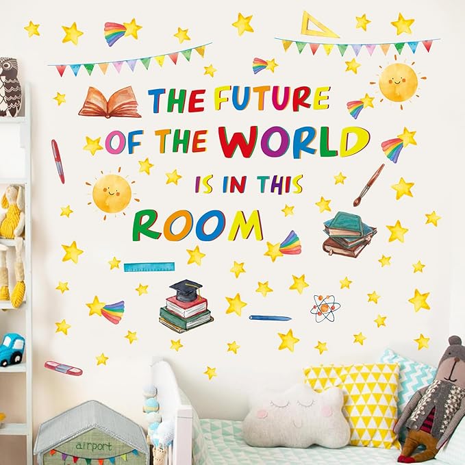 Colorful Inspirational Quote Wall Decals,The Future of The World is in This Room Stickers,Positive Classroom Wall Decals,Motivational Window Sticker for Classroom School Room Playroom Nursery-Ruum Studio Home