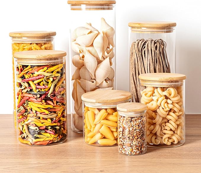 53oz Glass Food Storage Jars, Glass Jars with Bamboo Lids, Kitchen Storage Jars, Set of 4, Canisters with Airtight Lids for Spice, Coffee, Cookie, Pantry Organizers-Ruum Studio Home