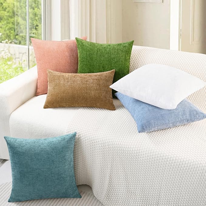 CaliTime Throw Pillow Covers Decorative 12 X 20 Inches Pack of 2 Cozy Chenille Cushion Cases for Couch Sofa Bed Living Room Home Dusty Pink-Ruum Studio Home