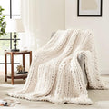 L'AGRATY Chunky Knit Blanket - Soft Chunky Throw 60x80 inches: 100% Hand Kintted Chenile Crochet Throw for Couch - Large Cable Knit Blanket for Home Decor (Ivory)-Ruum Studio Home