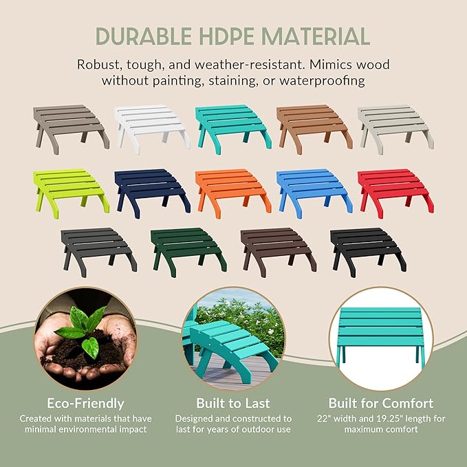 WestinTrends Dylan Outdoor Patio HDPE Adirondack Ottoman Footrest, Turquoise-Ruum Studio Home