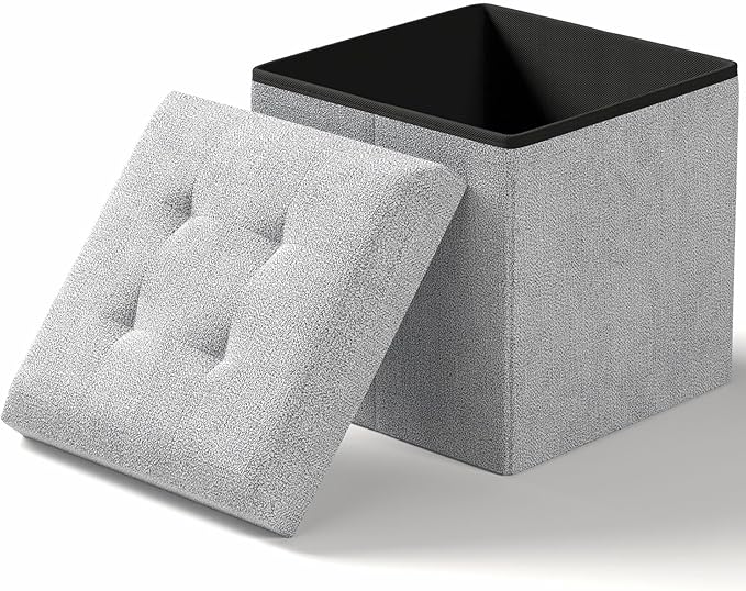 15 Inches Small Folding Storage Ottoman Cube, Storage Footrest, Foot Rest Stool, for Living Room, Bedroom, Dorm, Hallway, Entryway, Light Gray-Ruum Studio Home