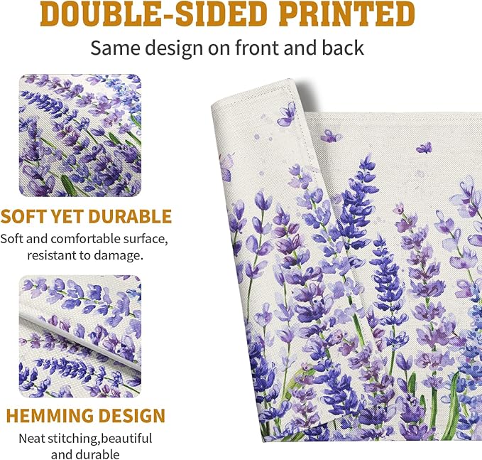 Lavender Placemats Set of 4 Purple Flower Butterfly Linen Fabric Table Mats Seasonal Spring Summer Rustic Floral Placemat Farmhouse Decorative Washable Place Mats for Home Kitchen Dining Table-Ruum Studio Home
