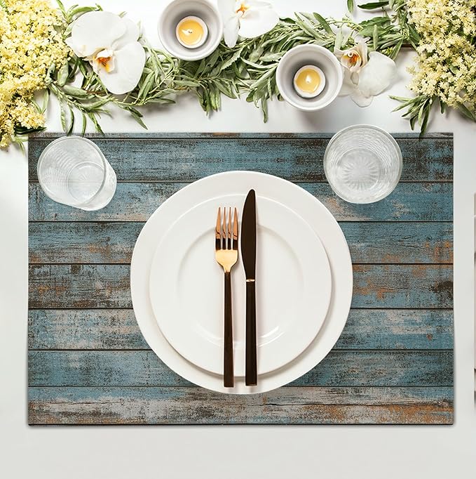 Rustic Wooden Board Print Placemats Set of 4 Vintage Wood Grain Texture Farmhouse Place Mats Washable Heat Resistant Non-Slip Linen Table Mats for Party Kitchen Dining Outdoor Indoor Decor-Ruum Studio Home