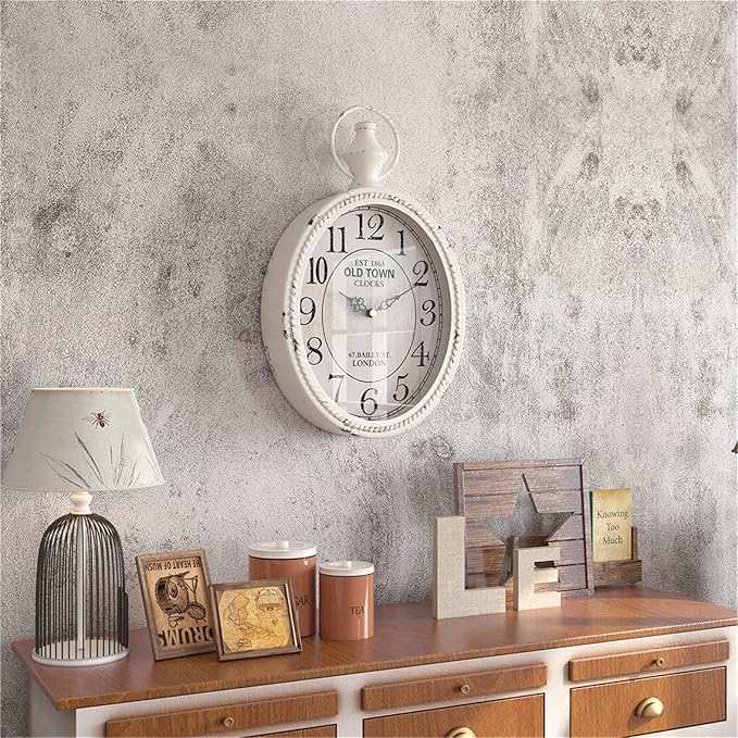 Menterry Small Retro Oval Wall Clock, Antique Old Design, White Vintage Style, Battery Operated Silent Decor Wall Clocks for Kitchen,Bedroom,Farmhouse,Bathroom (11.2" H x 6.7" W)-Ruum Studio Home