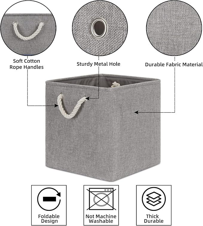 Bidtakay Grey Baskets Foldable Storage Cube Bins 13x13x13 Cube Storage Organizer Closet Set of 3 Fabric Storage Baskets for Home Office Large Baskets for Nursery Baby Toy Storage-Ruum Studio Home