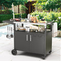 JY QAQA Outdoor Grill Cart with Storage,Patio Kitchen Island Outdoor Grill Table with Wheels,BBQ Cart Movable Pizza Oven Table Stand, Storage Cabinet, Foldable Tabletop, Black-Ruum Studio Home
