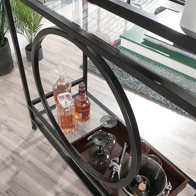 Sauder International Lux Bar Cart, Black Finish-Ruum Studio Home