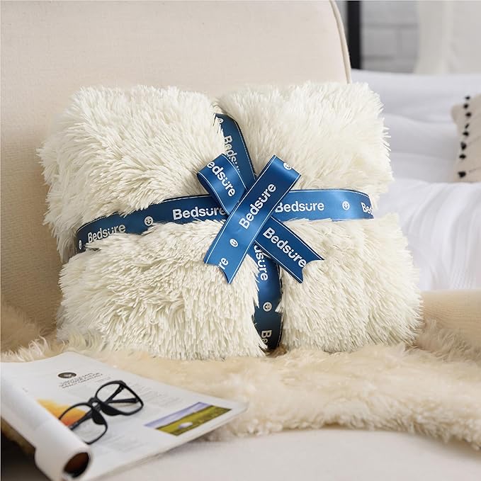 Bedsure GentleSoft Fluffy Cream Throw Blanket Decorative Blankets for Bed Couch Sofa, Cream Decor Sherpa Fleece Soft Cozy Fuzzy Plush Thick Warm Faux Fur Decorations, Ivory Baby Girl Gifts, 50x60-Ruum Studio Home