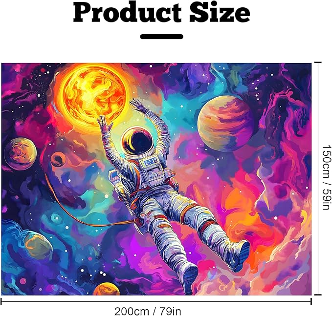 BVBOX Astronaut Space Blacklight Tapestry 79"x59", UV Reactive Floating Astronaut Universe Galaxy Planet Glow in Dark Tapestries, Black Light Neon Upright Poster Wall Hanging Backdrop Decor for Bedroom Living Room-Ruum Studio Home