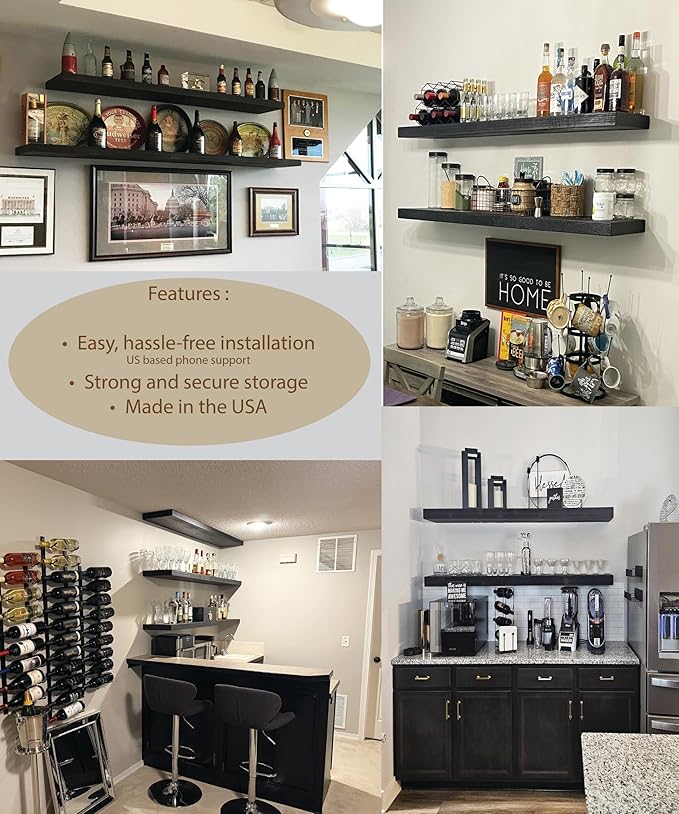 joelsantiques - 60 Inch Wooden Floating Shelves for Wall - 60x6x2 in - Made of Natural Wood - Long Heavy Duty Rustic Wall Shelves for Bedroom - Perfect for Living Room, Kitchen - Black-Ruum Studio Home