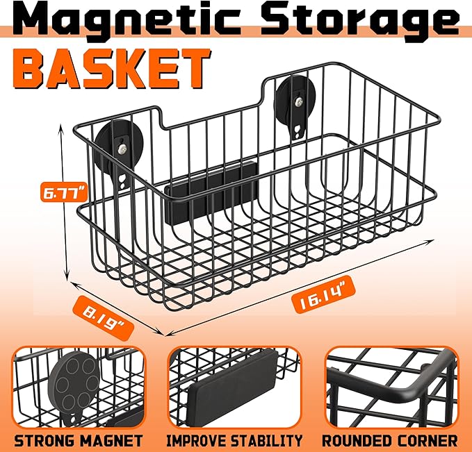 ULIBERMAGNET Magnetic Baskets, Large Capacity Metal Wire Mesh Basket Holder Organizer for Sundry Tool Storage, Magnetic Shelf for Garage, Laundry, Kitchen, Workshop, Cabinet(2 Pack)-Ruum Studio Home