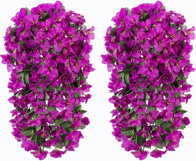 Faux Bougainvillea Artificial Flowers Plants for Outdoors Outside Decoration, 2 pcs Purple Fake Flowers UV Resistant Look Real Silk Long Trailing Vines for Front Door Porch Planter Urn Patio Garden-Ruum Studio Home