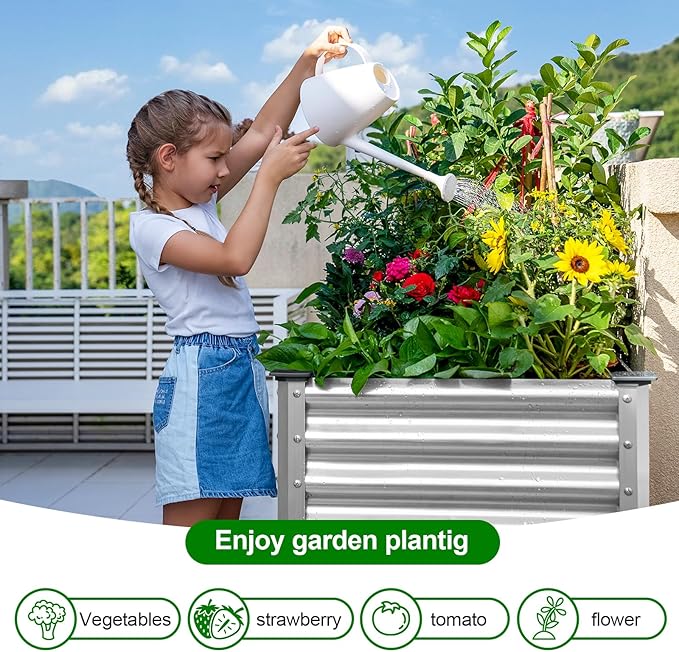 Land Guard 2Pcs Galvanized Raised Garden Bed with Legs, 48×24×32in Large Metal Elevated Raised Planter Box with Drainage Holes for Backyard, Patio, Balcony, 400lb Capacity-Ruum Studio Home