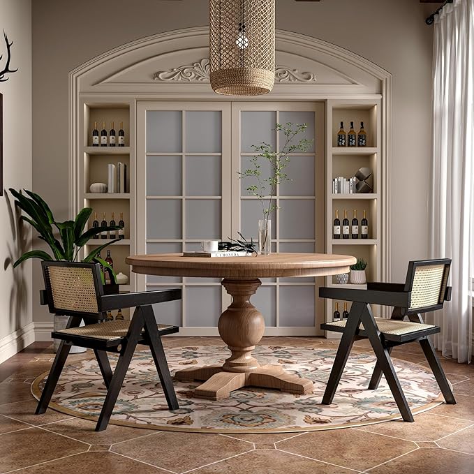 Rattan Dining Chairs Set of 2, Farmhouse Wicker Dining Chairs with Cane Seat Accent Armchair for Dining Room Kitchen Restaurant, Walnut-Ruum Studio Home