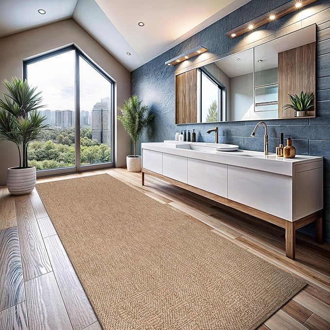 CAMILSON Indoor and Outdoor Runner Rug Natural Solid Boho Woven Design Easy-Cleaning Non Shedding Fiber Living Room Bedroom Garden Patio and Kitchen Washable Outside Carpet Alfombras (2x7)-Ruum Studio Home