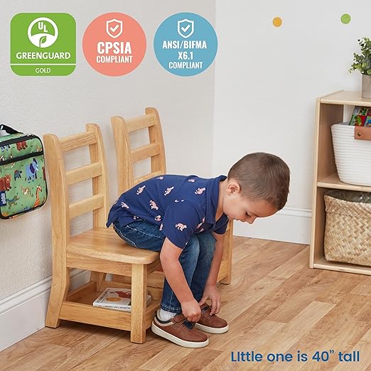 ECR4Kids Three Rung Ladderback Chair with Storage, 10in Seat Height , Classroom Seating, Honey, 2-Pack-Ruum Studio Home