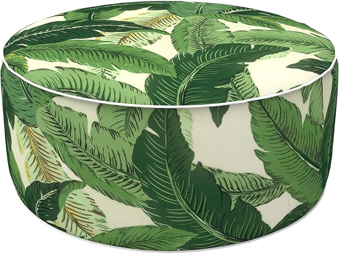 LVTXIII Outdoor/Indoor Round Inflatable Ottoman, All Weather Patio Footstool, Portable Footrest Seat for Patio Garden, Camping or Home, 21"x21"x9", Swaying Palms Green-Ruum Studio Home