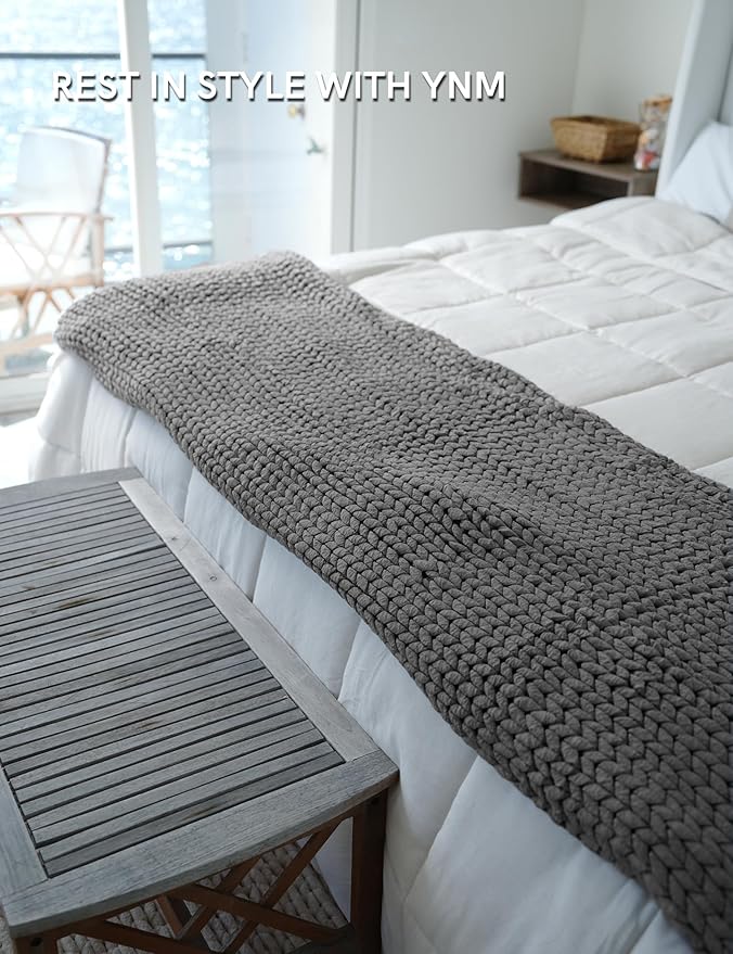 YnM Chunky Throw Blanket, Medium-Weight, Hand Knitted, Skin Friendly, Ventilated and Breathable, Machine Washable, Home Décor Piece for Couch, Sofa and Bed (Charcoal Grey, 50x70 Inch)-Ruum Studio Home