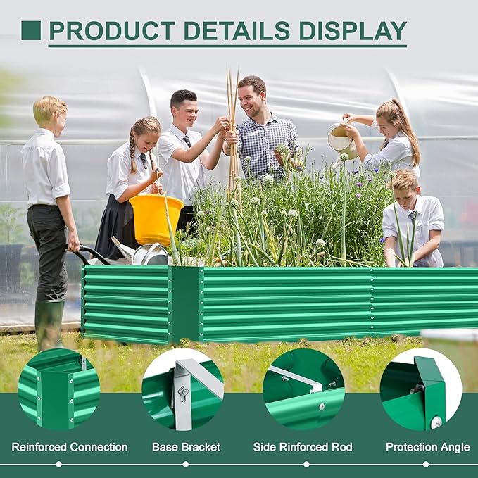 Land Guard 6×3×2 ft Galvanized Metal Raised Garden Bed, 2FT Deep Root Elevated Planter Box Steel Large Vegetable Flower Bed Kit(Green)-Ruum Studio Home