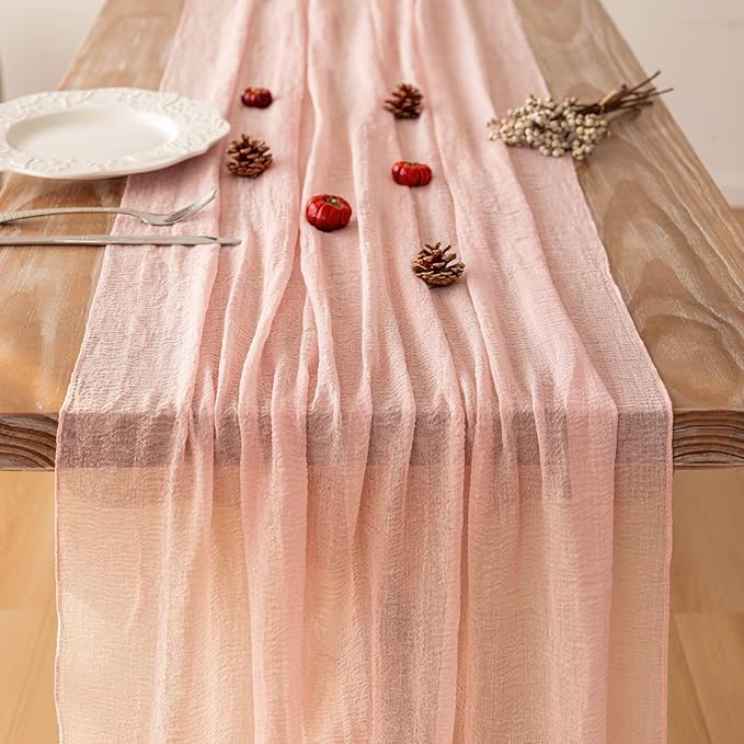 6pcs Pink Gauze Rustic Cheesecloth Table Runner 120 Inch 10 FT for Wedding Baby Shower Bridal Shower Birthday Engagement Garden Outdoor Party Long Sheer Boho Decorations-Ruum Studio Home