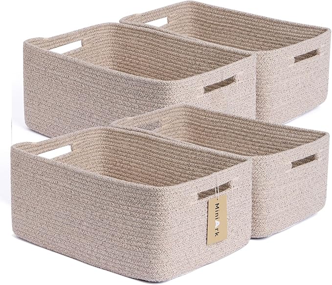 Large Storage Baskets for Organizing, Closet Shelf Baskets for Clothes Blanket Towels, Baby Nursery, Toy Bins Box, Woven Rope Baskets, 17 x 13 x 7.5”, 4 Packs Mixed Brown-Ruum Studio Home