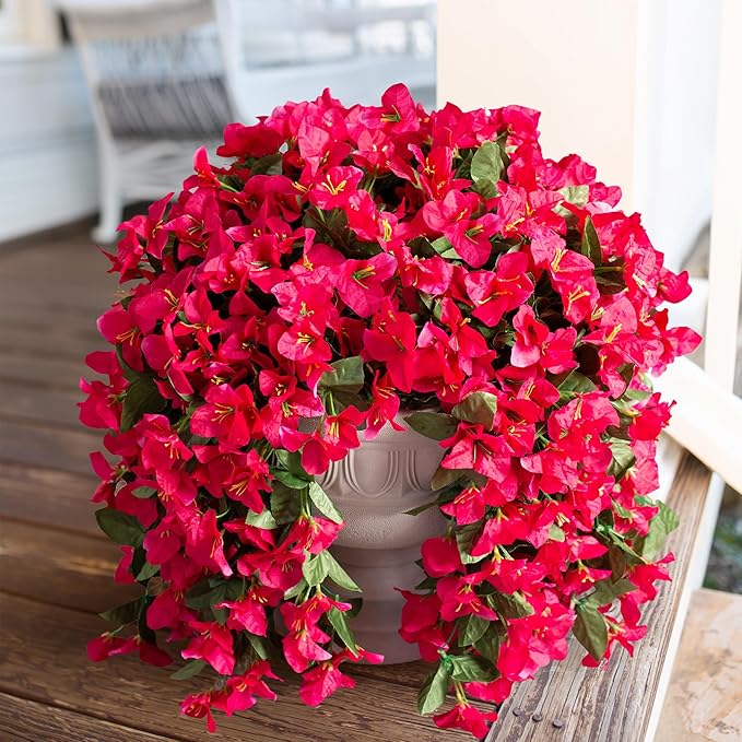 Faux Bougainvillea Artificial Flowers Plants for Outdoors Outside Decoration, 2 PCS Fake Flowers Silk Long Trailing Vines UV Resistant Realistic for Front Door Porch Planter Urn Patio Balcony Hot Pink-Ruum Studio Home