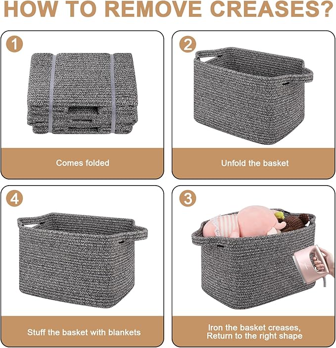 OIAHOMY Storage Basket, Woven Baskets for Storage, Cotton Rope Basket for toys,Towel Baskets for Bathroom - Pack of 3, Black-Ruum Studio Home