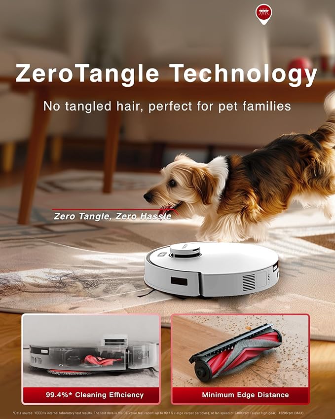 Yeedi M12 Ultra Plus Robot Vacuum and Mop, Upgrade 11800Pa Strong Suction, ZeroTangle Technology, TruEdge Deep Mopping, Auto Mop Washing/Drying, Auto-Lift Mopping, Mini Omni Station, White-Ruum Studio Home