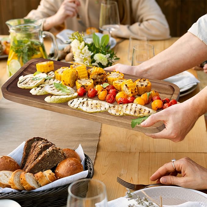 Wooden Serving Platters Acacia Long Charcuterie Boards Rectangle Wood Tray Home Decor Serving Cheese Board Appetizer Snack Plates Kitchen Dinner Platter for Food Dish Rectangular Cake Dessert Trays-Ruum Studio Home