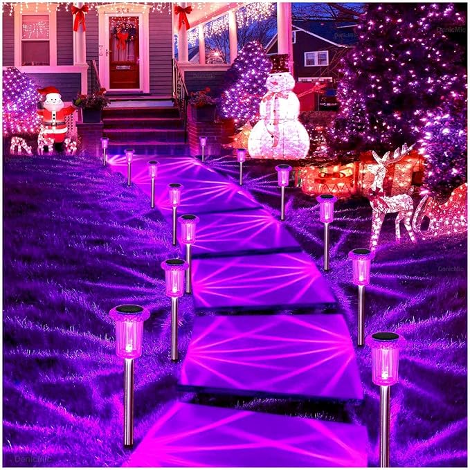 DenicMic Halloween Solar Lights Outdoor 15 Pack Purple LED Waterproof Yard Garden Patio Backyard Pathway Walkway Landscape Lawn Outside Halloween Decorations Outdoor-Ruum Studio Home