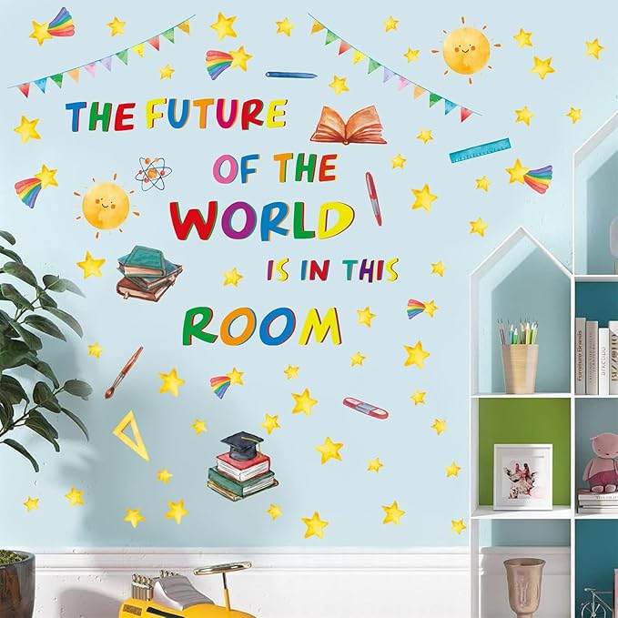 Colorful Inspirational Quote Wall Decals,The Future of The World is in This Room Stickers,Positive Classroom Wall Decals,Motivational Window Sticker for Classroom School Room Playroom Nursery-Ruum Studio Home