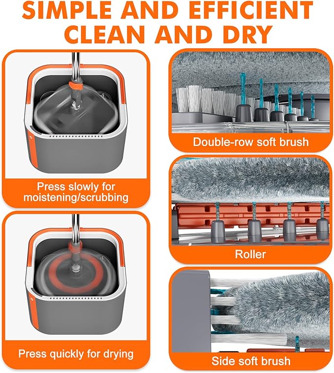 Upgraded Spin Mop and Bucket Set Self-Standing Mop Bucket Separate Dirty and Clean Water System Self Wringing 360° Rotating 90° Foldabl Mops and Buckets for Floor Cleaning (Dark Gray, 2Pads)-Ruum Studio Home