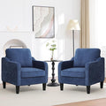 Accent Chairs Set of 2, Upholstered Living Room Chairs with Side Pockets, Mid Century Modern Reading Chair for Bedroom, Comfy Armchair Single Sofa Side Chair for Office, Small Room, Blue-Ruum Studio Home
