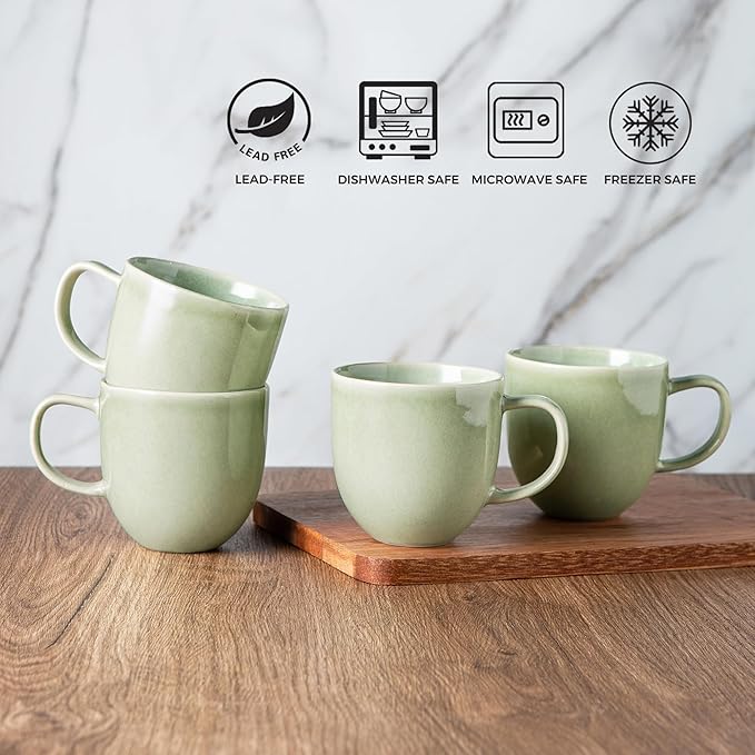 AmorArc 12oz Coffee Mugs, Ceramic Coffee Mugs set of 6 for Man, Woman, Dad, Mom, Modern Coffee Mugs with handle for Latte/Cappuccino/Milk/Cocoa. Dishwasher&Microwave Safe, Olive Green-Ruum Studio Home