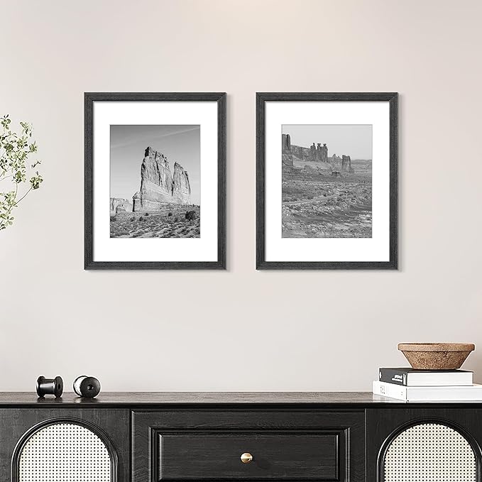 upsimples 11x14 Picture Frame, Natural Solid Wooden Picture Frames, Display 8x10 with Mat or 11 x 14 Without, Vertical or Horizontal Wall Hanging, 1 Pack, Black-Ruum Studio Home
