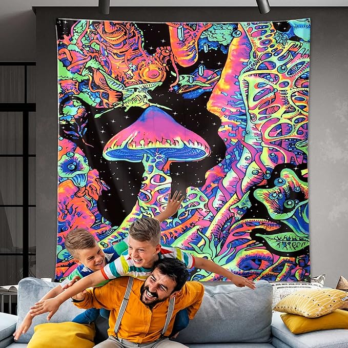 ADDWel Blacklight Mushroom Tapestry, Upright Tapestry Glow In The Dark, UV Reactive Black Light Tapestries Posters Wall Hanging for Backdrop Bedroom Dorm Living Room Decor(60"x80")-Ruum Studio Home