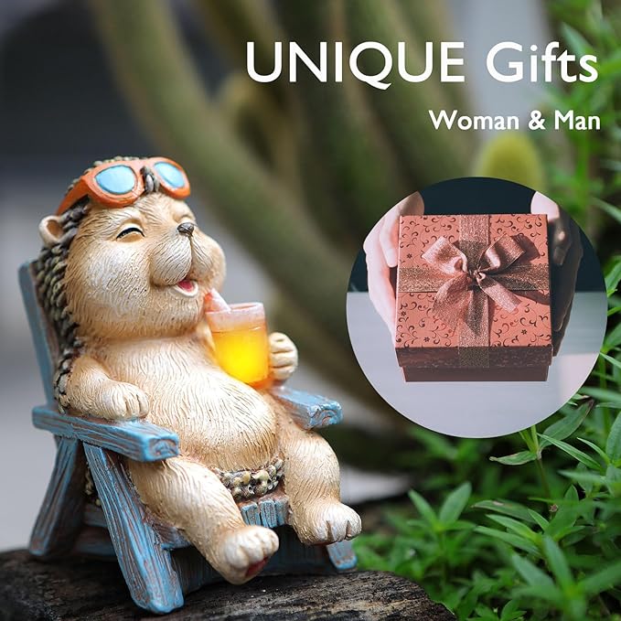 Miniature Hedgehog Figurine Solar Resin Statue for Outside Garden Lawn Yard Patio Home Office Decorations, Ideal Ornaments Birthday Gifts for Mom Women Grandma-Ruum Studio Home